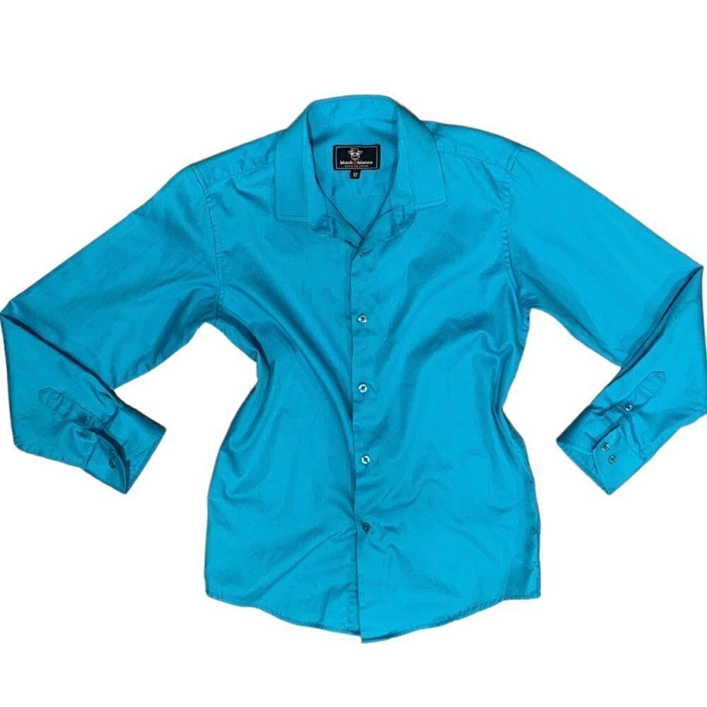 Black-N-Bianco Cotton‎ Blend Button Down Dress Shirt Boys Sz 12 Blue #96i